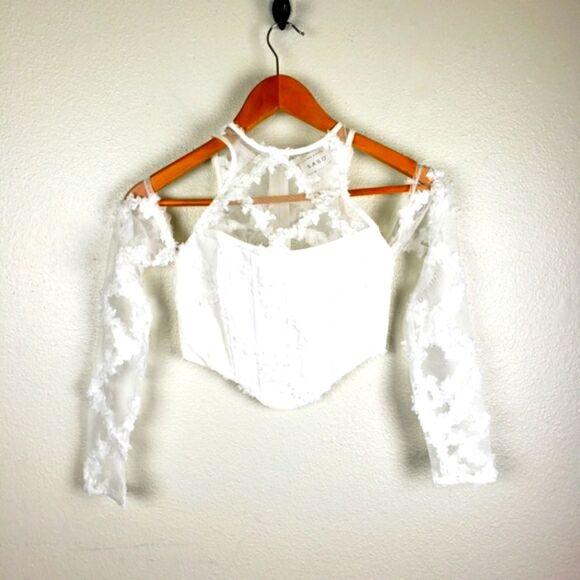 Sabo Skirt Tops - Women's SABO Corset Floral White Sheer Lace Women's Top Size XS